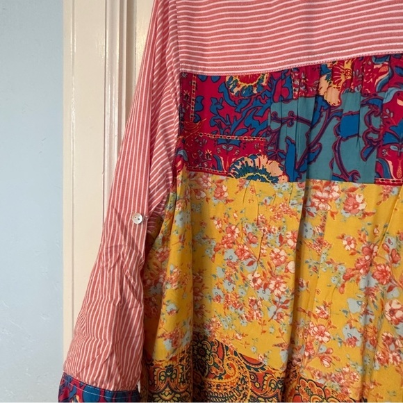 Intro Peach & White Striped Button-Up 3/4 Roll Tab Sleeve Boho Size 3X - Picture 10 of 16